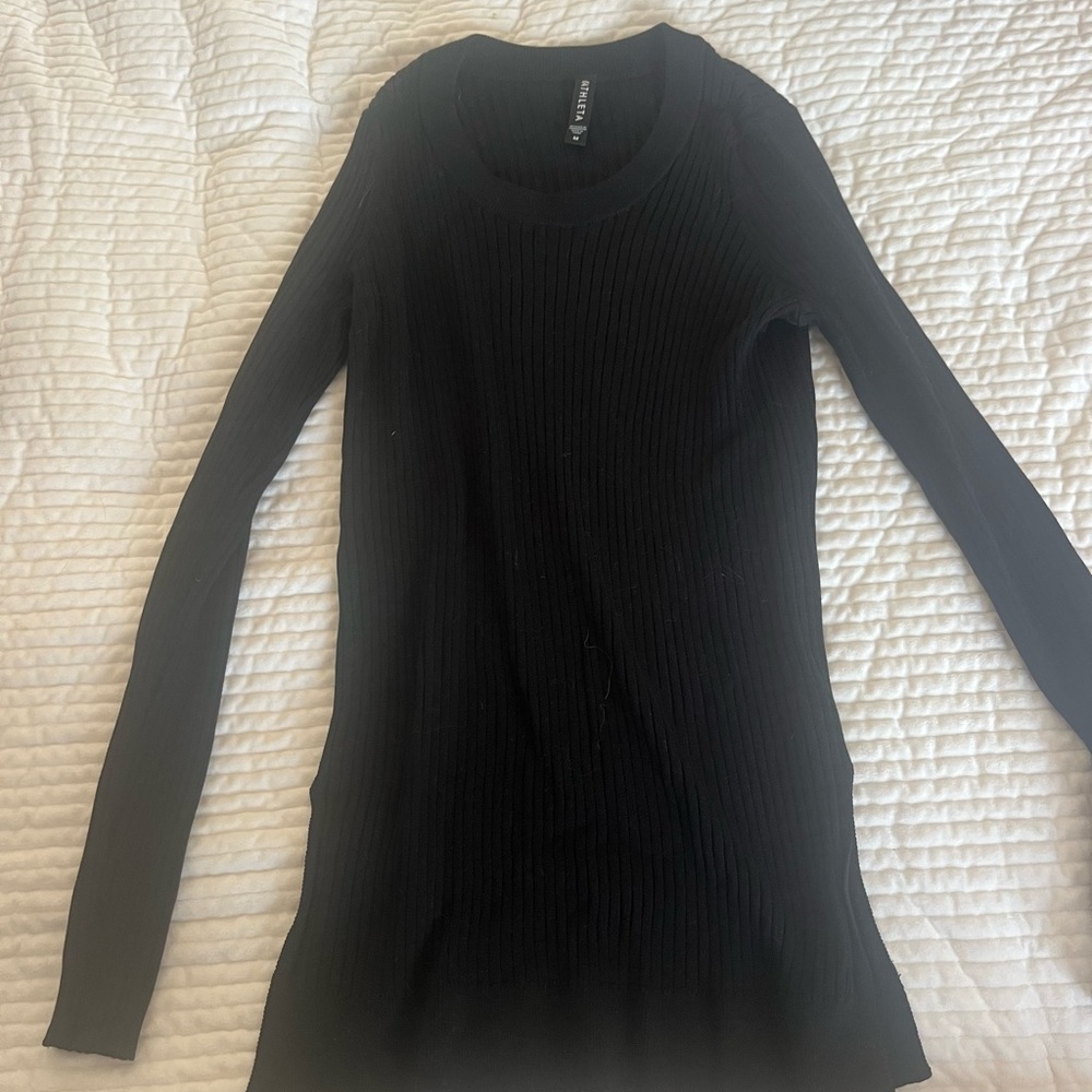 Athleta Black Ribbed Long Sleeve Top